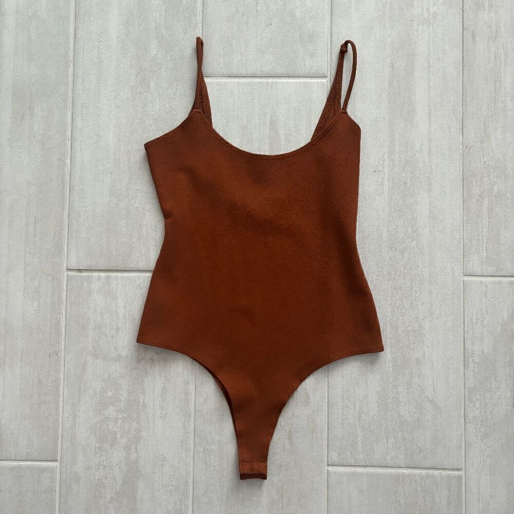Dance &โMarvel Bodysuit Sleeveless Spaghetti Strap Thong Coffee SlimmingโPlunge